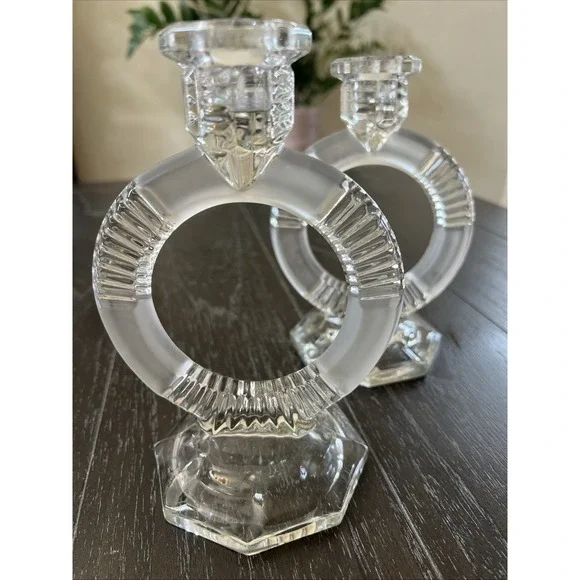 Pair Of Vintage Glass Candle Holders 1920/1930 - Picture 14 of 16